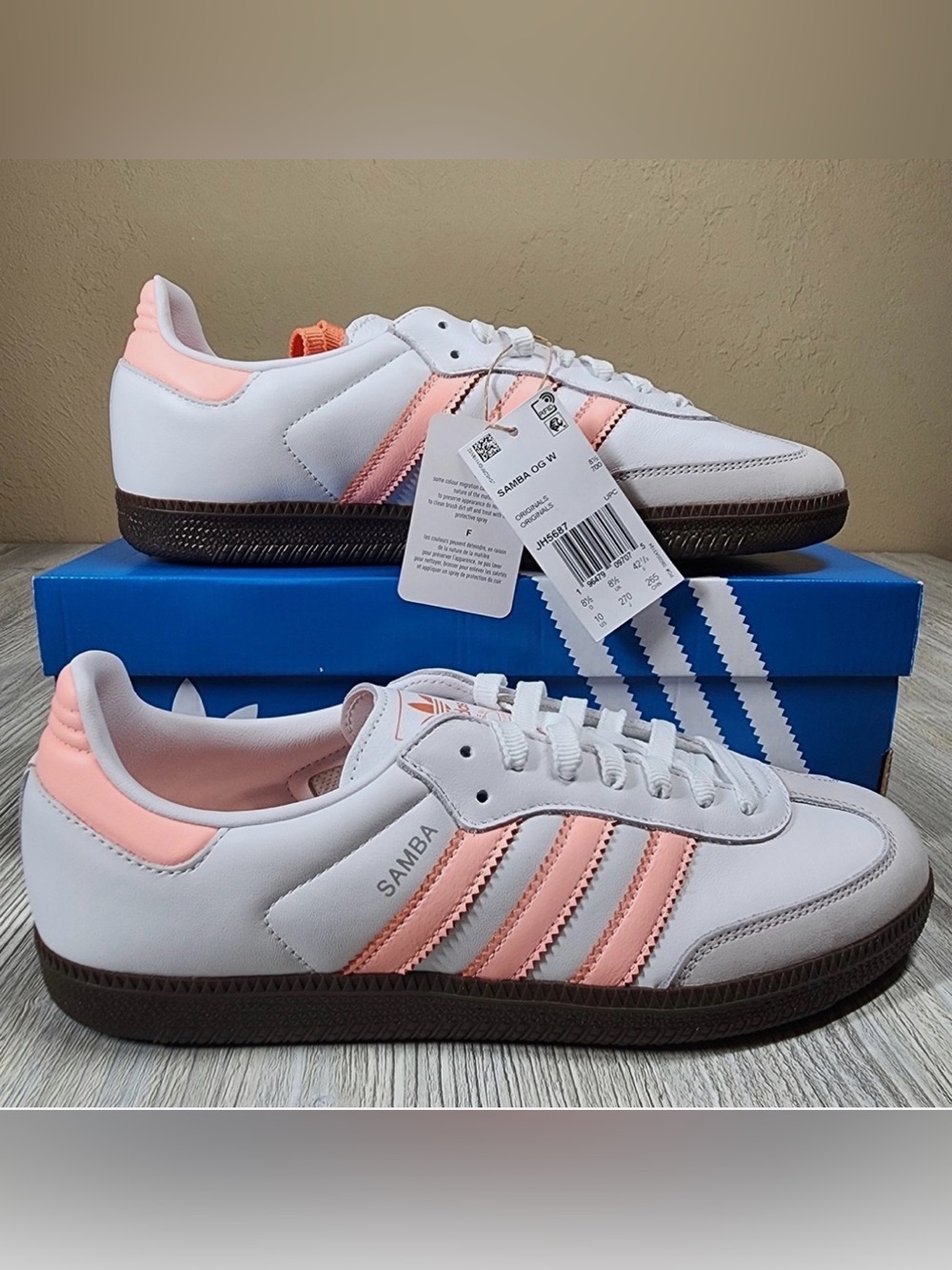 adidas Women’s Samba OG Sneakers in White & Peach- Size 10